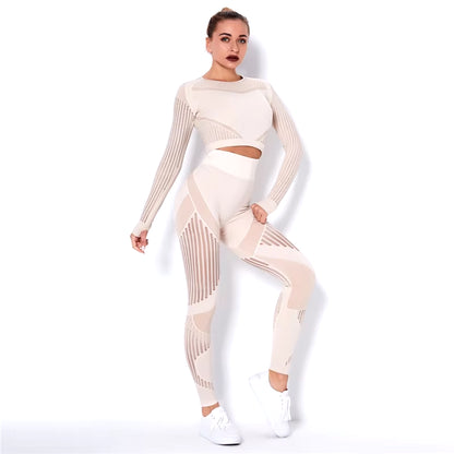 Hollow Out Seamless Yoga Set Sport Outfits Women Black Two 2-Piece Crop Top Bra Leggings Workout Gym Suit Fitness Sport Sets