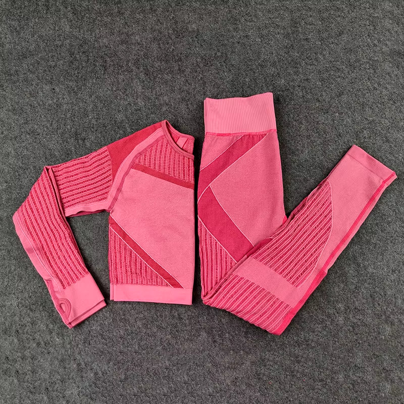 Hollow Out Seamless Yoga Set Sport Outfits Women Black Two 2-Piece Crop Top Bra Leggings Workout Gym Suit Fitness Sport Sets