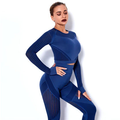 Hollow Out Seamless Yoga Set Sport Outfits Women Black Two 2-Piece Crop Top Bra Leggings Workout Gym Suit Fitness Sport Sets