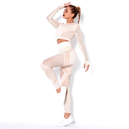Hollow Out Seamless Yoga Set Sport Outfits Women Black Two 2-Piece Crop Top Bra Leggings Workout Gym Suit Fitness Sport Sets