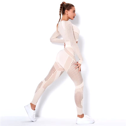 Hollow Out Seamless Yoga Set Sport Outfits Women Black Two 2-Piece Crop Top Bra Leggings Workout Gym Suit Fitness Sport Sets
