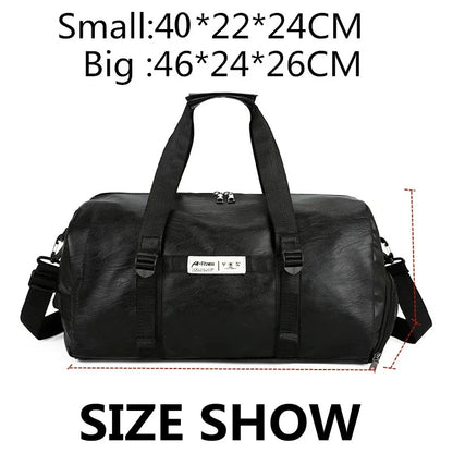 Gym Bag Leather Women Fitness Shoe Compartment Men Duffle Shoulder Bags Waterproof Travel Training Large Sport Handbag