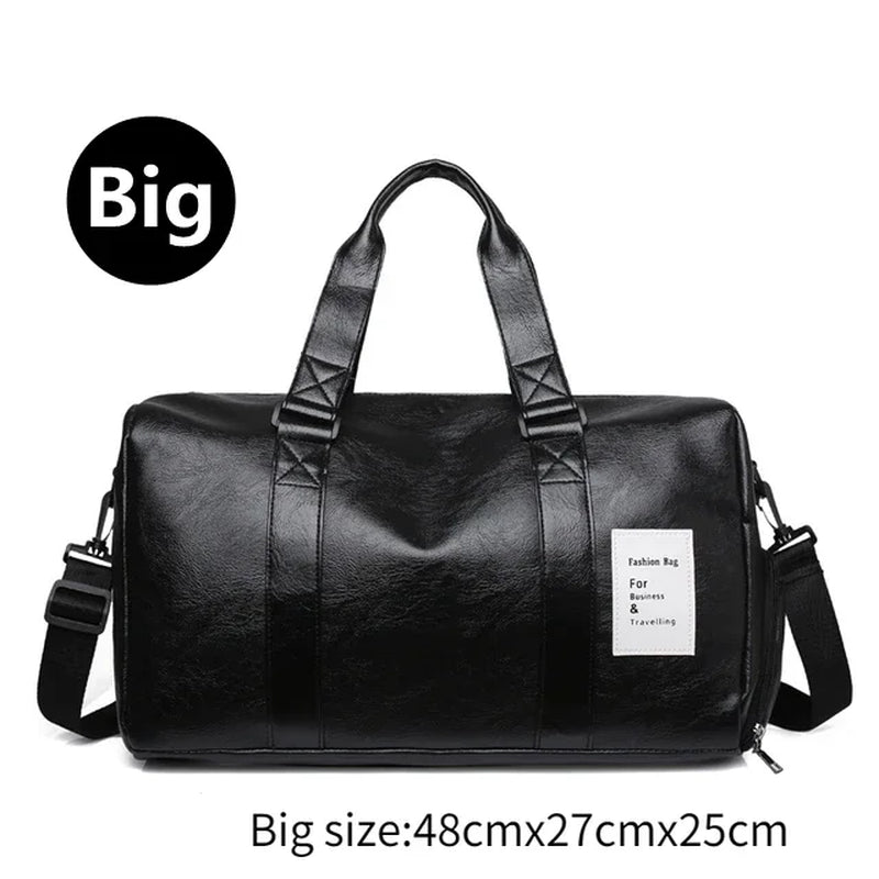 Gym Bag Leather Women Fitness Shoe Compartment Men Duffle Shoulder Bags Waterproof Travel Training Large Sport Handbag